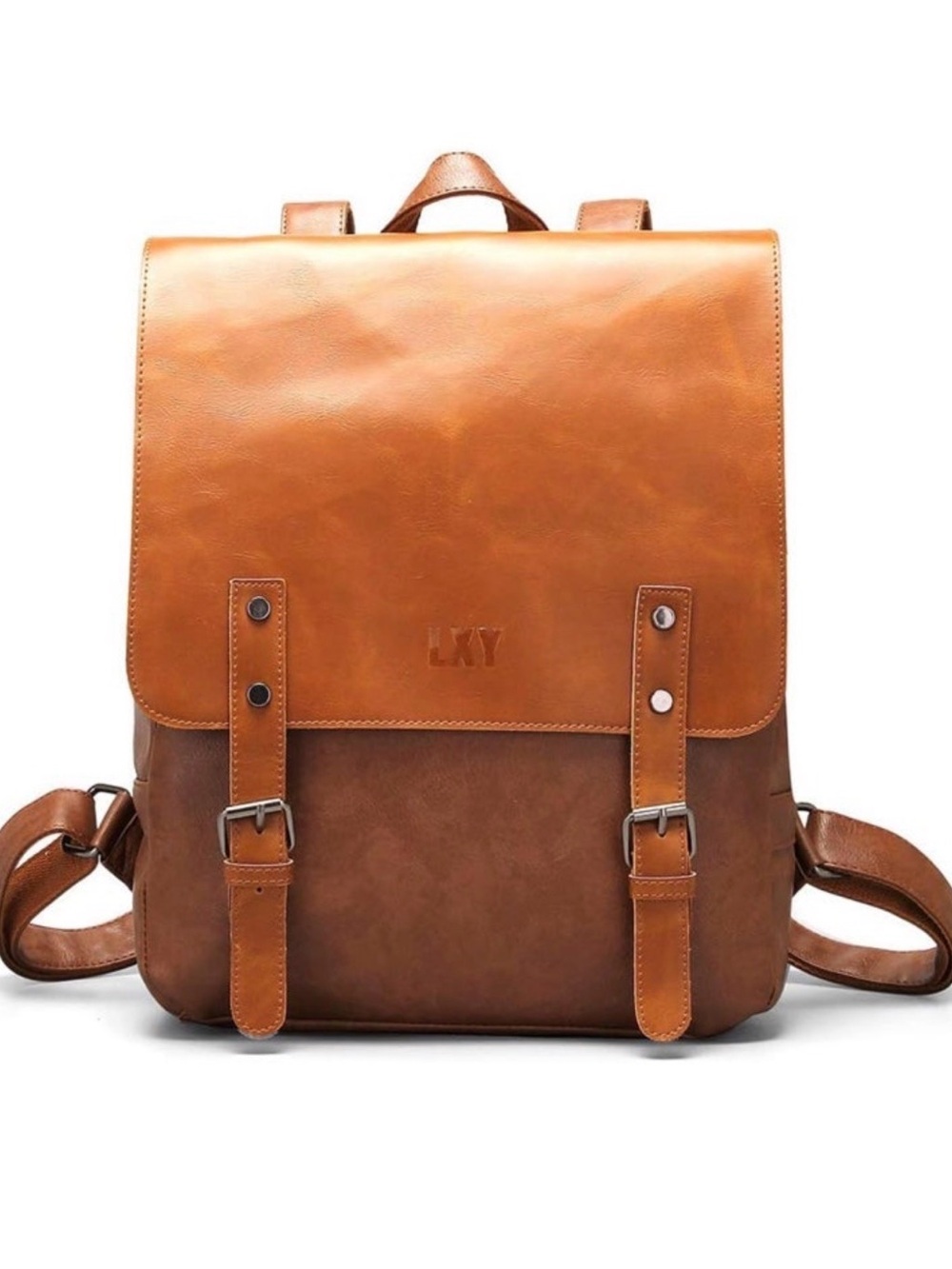LXY Vegan Leather Vintage Laptop Backpack Set With Matching Fanny Pack Brown